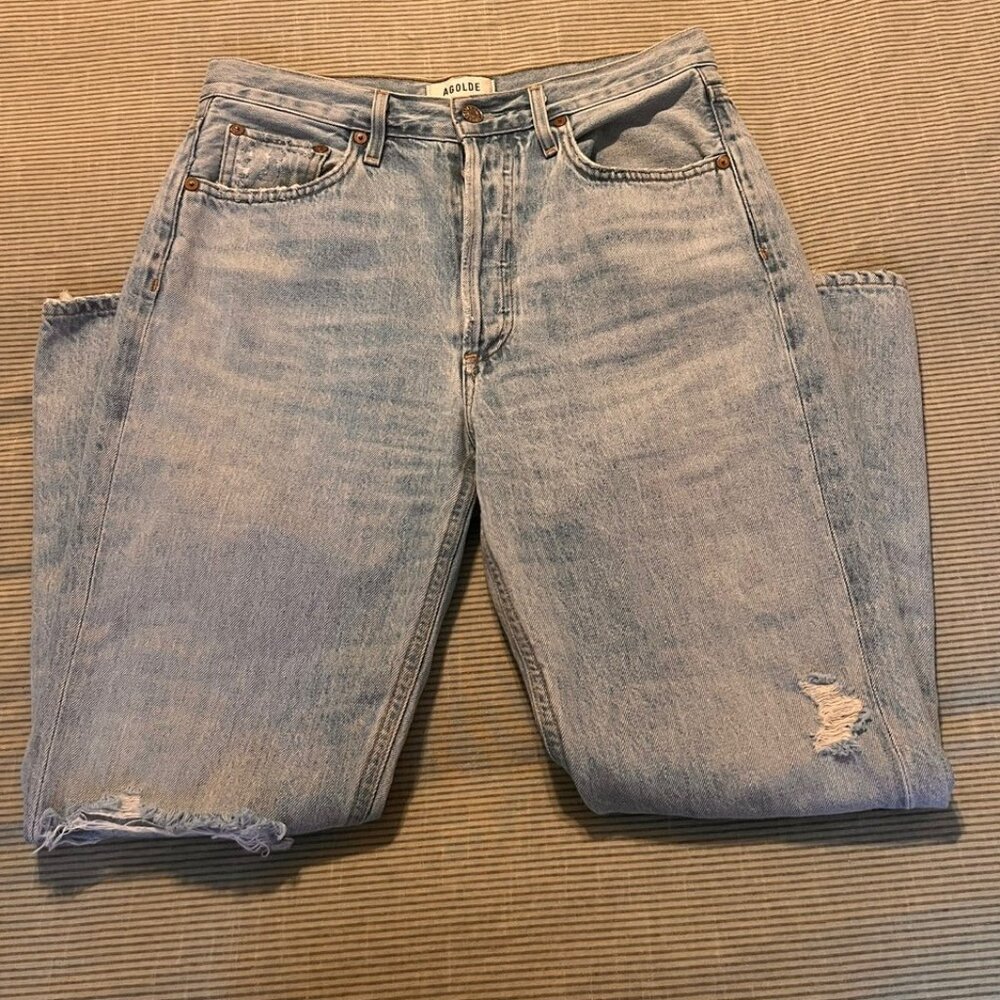 AGOLDE | Riley Crop Jeans | size 28 | Light Wash | Distressed Knees | USA Made